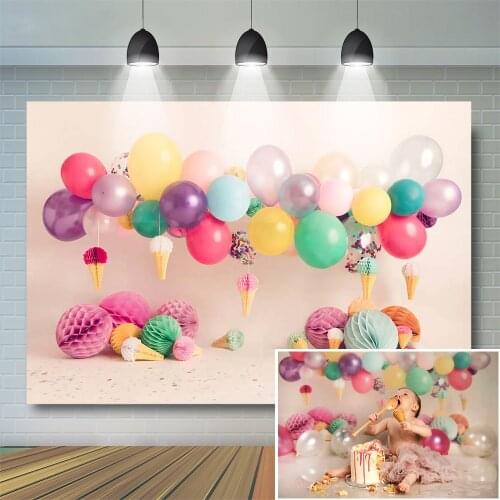 Baby Icecream Backdrop Kid Portrait Cake Smash Balloon Themed Children 1st Birthday Background Party Vinyl Decor Photostudio