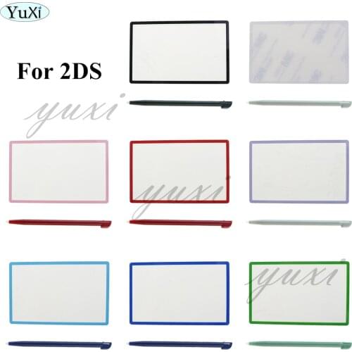 YuXi For Nintend for 2DS Adhensive Top Surface Plastic Outer Lens Cover Upper LCD Screen Clear Front Panel With Screen Touch Pen