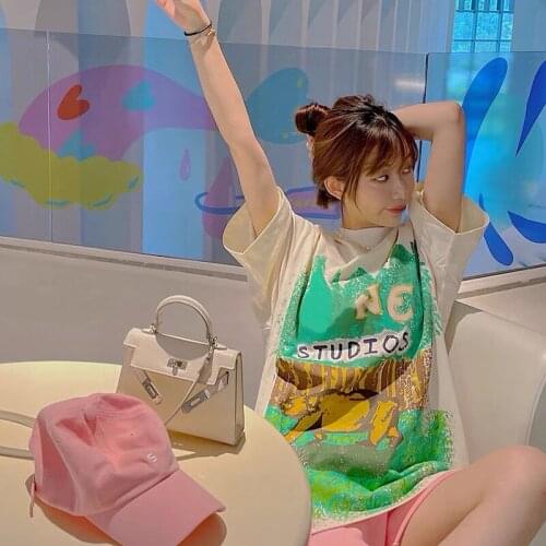 2021 New Summer Elegant Men T-shirt Loose Fashion Tie Dye Unisex Tee Cotton Casual Print High Quality Women Tops T490