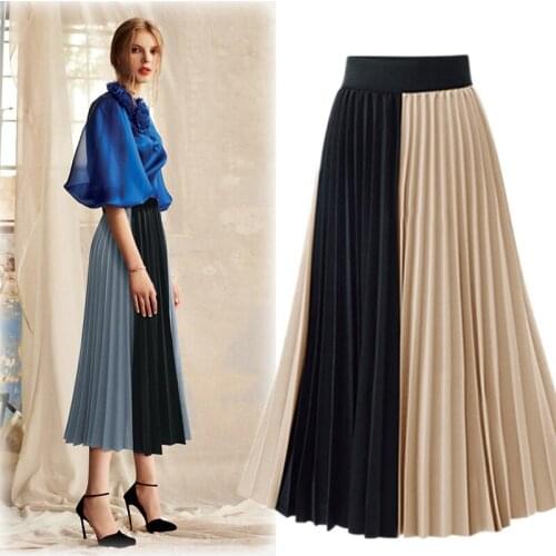 2021 Spring New Style Chiffon Skirt Women High-waisted Mid-length Western Style Pleated Elegant Skirt Mixed Colors Female Skirts