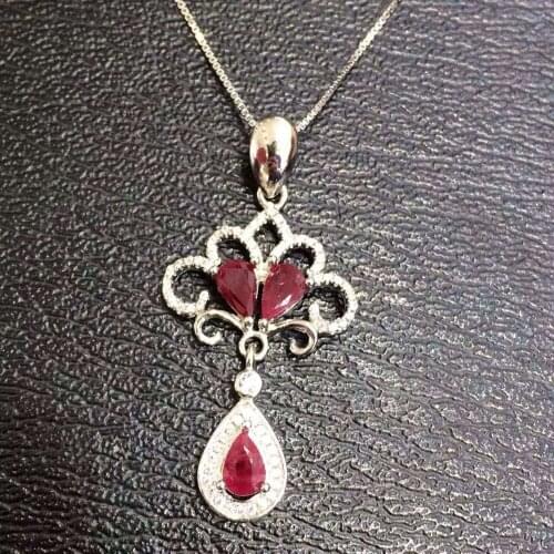 Natural red ruby stone pendant S925 silver Natural gemstone Pendant Necklace trendy Water drop bell women wedding jewelry