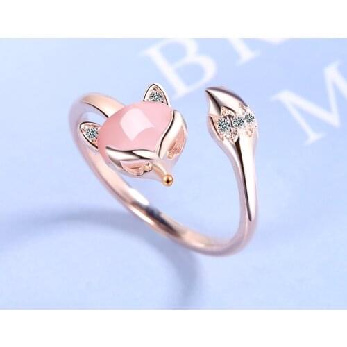 925 Sterling Silver New Woman Fine Jewelry High Quality Crystal Zircon Agate Fox Ring Size Adjustable Ring Bague Anillos