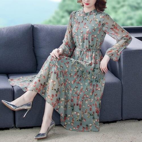 2021 Spring Casual Dot Print Chiffon Long Sleeve Dress Autumn Vintage 3XL Plus Size Midi Dresses Elegant Bodycon Women Vestidos