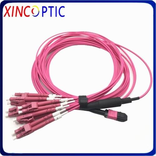 1/2/3/5/7/10M 12C MPO Female to LCUPC OM4 MM B Type 3.0mm Mini Round Purple LSZH 12Fiber Optic Patch Cord Harness Jumper Cable