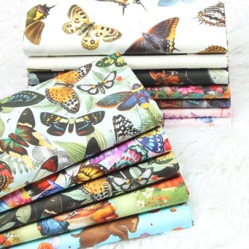 45*110cm Poplin Muslin Cotton Cartoon Fabric Animal Butterfly Sewing Quilting For Patchwork Needlework Diy Handmade Accessories