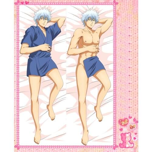 Anime Cartoon Gintama Double Bolster Hugging Pillow Case Pillow Cover Pillowcase Peach Skin 2 Way No.9073