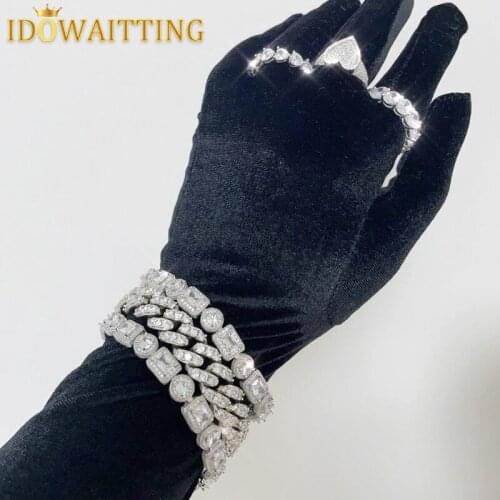 Women Iced Out Bling Hip Hop Rock Punk Geometric Jewelry Fashion Cool White Yellow Round Square CZ Cluster Chain Link Bracelet