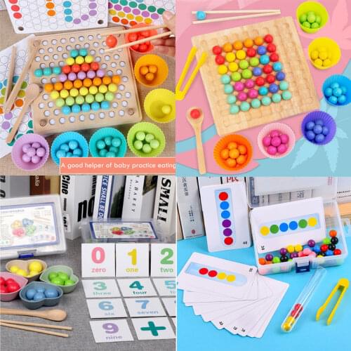 Kids Montessori Clip Beads Toys Wooden DIY Hands Brain Training Puzzle Game Color Classification Educational Toys for Children