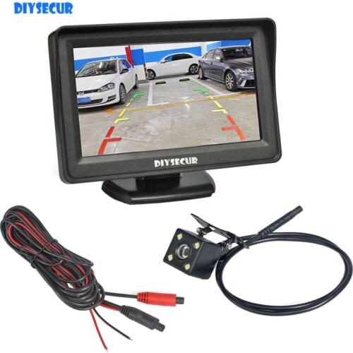 DIYSECUR 4.3 Inch Car Mirror Monitor Vehicle Rear View Reverse Backup Car LED Camera Video Parking System Easy Installation