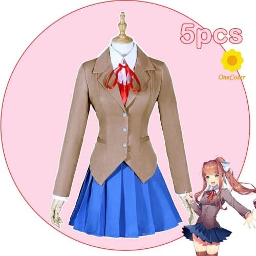 Doki Doki Literature Club Cosplay Costume Monika Sayori Yuri Natsuki Wig School JK Uniform Jacket Skirt Set Girls Women