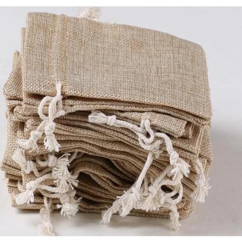 Cotton Linen Gift Pouch 7x9cm(2.75"x3.5") Birthday Wedding Party Favor Holder Earring Ring Stud Jewelry Drawstring Packaging Bag