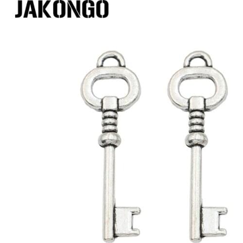 JAKONGO Antique Silver Plated Key Charms Pendant for Jewelry Making Earrings Bracelet Accessories DIY 30x9mm 10PCS/lot