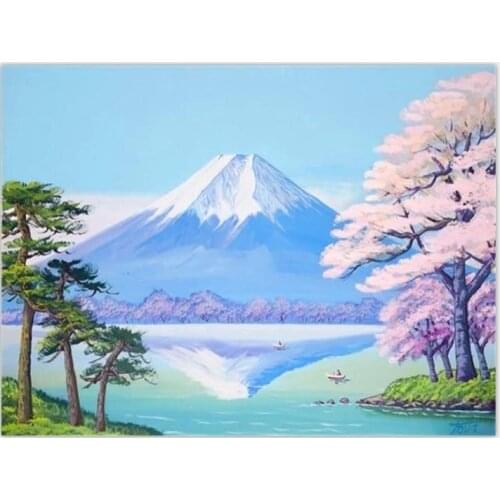 GATYZTORY Landscape no frame painting by numbers on canvas Sakura snow mountain diy Coloring By Number Acrylic Canvas Painting