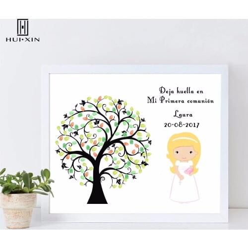 Lovely Girls First Holy Communion Guestbook Canvas Paintings Free Custom Fingerprint Signature Guest Book For Kids Baptism Gift
