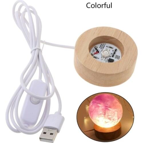 Round Wooden 3D Night Light Base Holder LED Display Stand for Crystals Glass Ball Illumination Lighting Accessories Handicraft D