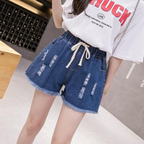 Summer 2021 Fashion Womens Denim Shorts Drawstring Lace-up Casual Solid Color Elastic High Waist Short Jeans Female S-7XL Y772