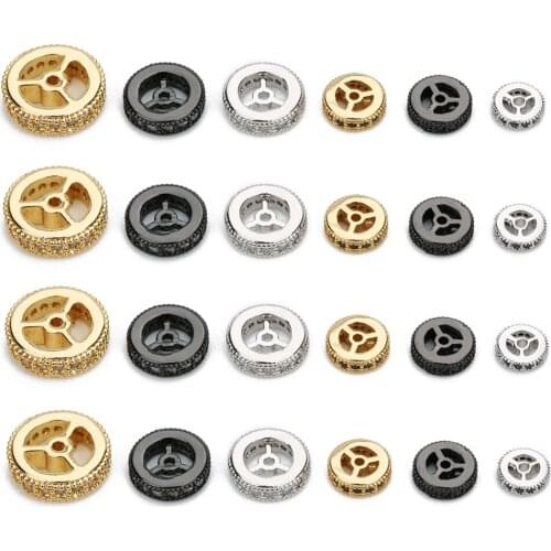 Wholesale 5pcs 6/8/10/12mm Runner Copper Beads 1mm Hole Gold Color Pave CZ Loose Spacer Charms Bead for DIY Jewelry Finding