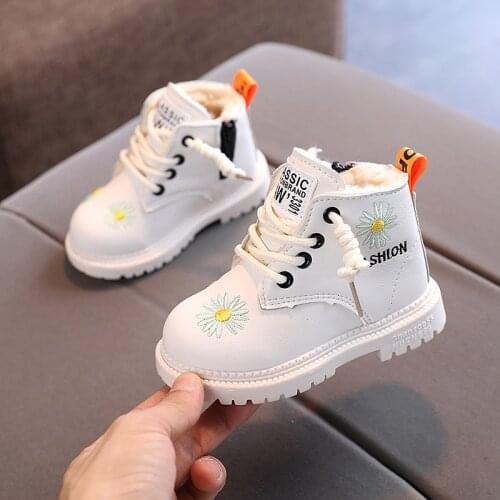 Fashion Toddler Walkers Boots For Kids Little Baby Girls Booties Winter Plush Warm Snow Boots Floral Plus Velvet Snowboots Boy