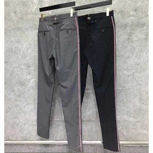 2021 Fashion Brand Cropped Men Casual Suit Pants Mens Business Striped Spring And Autumn Formal Trousers