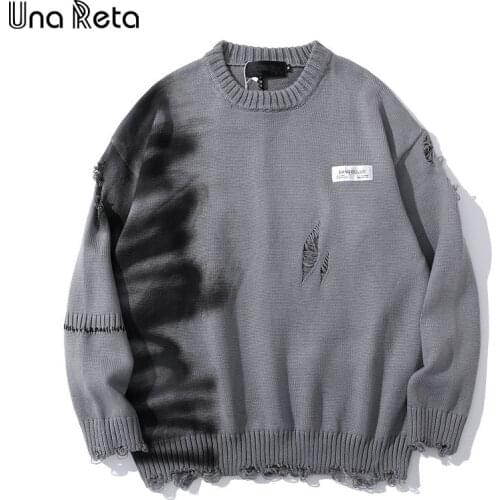 Una Reta Graffiti Sweater Men New Autumn Streetwear Mens Clothes Hip Hop Pullover Men Hole Oversize Couple Sweater