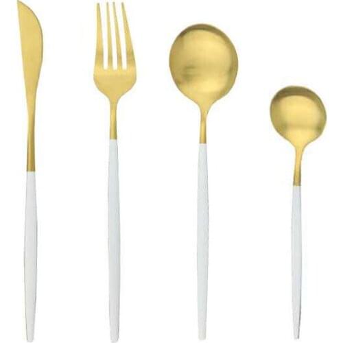 4pcs Gold Tableware Set 18/10 Stainless Steel Dinnerware Set Knife Fork Spoon Flatware Set Dishwasher Safe Cutlery Set Silver