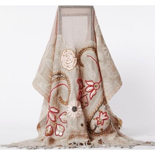 Nepal handmade beaded Scarf crochet flowers boiled wool big shawl fashion ethnic scarf thickening