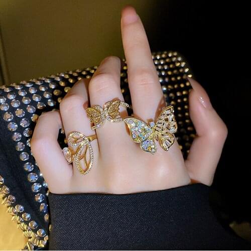New Butterfly Ring Golden Fashion Popular Temperament Sweet Romantic Female Jewelry Girl Wedding Gift