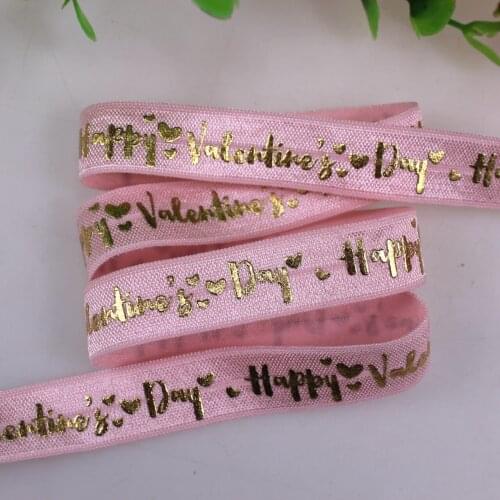 New design happy valentines day 5/8" gold foil printed fold over elastic 117 Lt. pink 100yards/lot free shipping