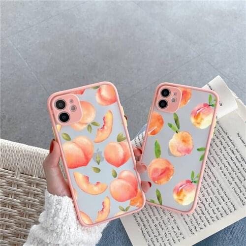 Peach Phone Case For iPhone 12 11 Mini Pro XR XS Max 7 8 Plus X Matte transparent Pink Cover