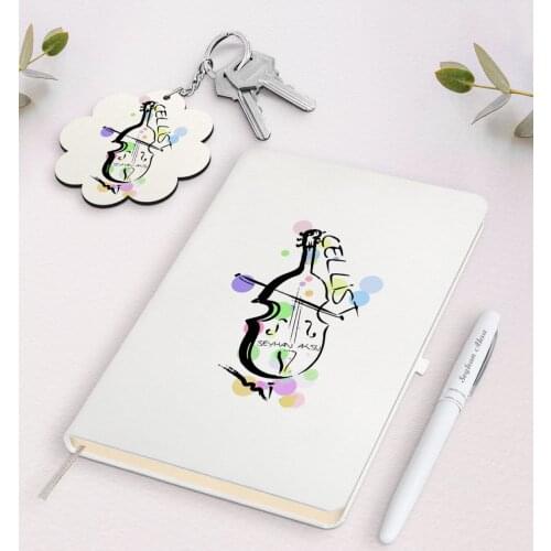 Personalized Cellist White Notebook Pen and Keychain Gift Seti-2 Reliable Quality Gift Casual Design Moment Special Day