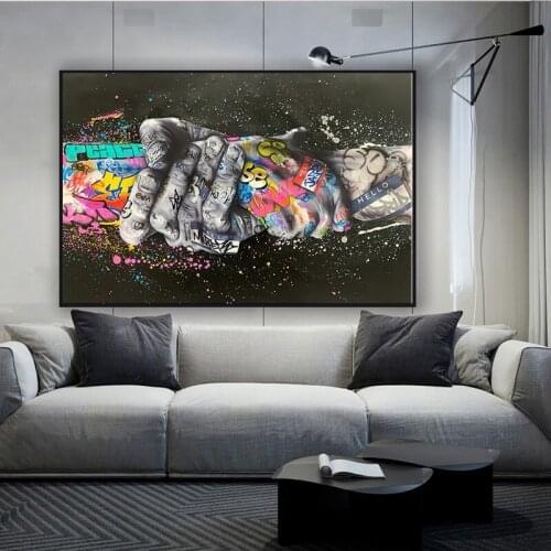 Pop Street Graffiti Art Canvas Painting Lover Hands Wall Art Posters Prints Wall Pictures for Living Room Home Cuadros Decor