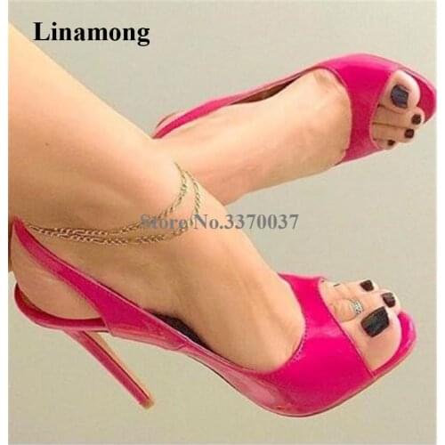 Sexy Brand Design Peep Toe Patent Leather Stiletto Heel Sandals Rose Red Yellow 12cm Cut-out High Heels Formal Dress Shoes