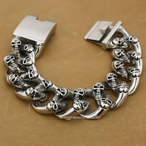 Various Lengths 316L Stainless Steel Huge & Heavy Skulls Mens Bracelet 5F005B_#9.1"
