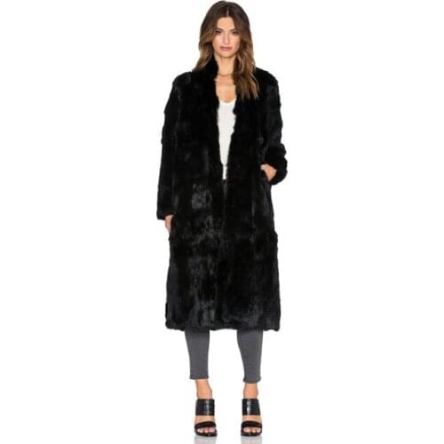 SF0010 X-Long Winter Warm Genuine Pathwork Real Rabbit Fur Coat
