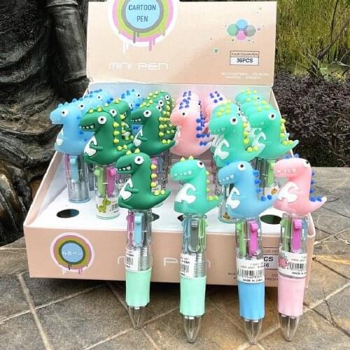 4color Ballpoint Pen Dinosaur Modeling Cute Cartoon Pen Student Teacher Office Supplies 0.5 Mini Dinosaur Ballpoint Animal Pen