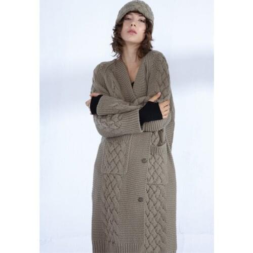 Wool acrylic blend twisted knit women single breasted long cardigan sweater coat wide loose one&over size