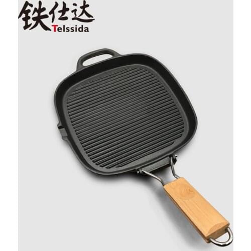 Household barbecue fish frying pan thickened cast iron steak non-coating roasting Teppanyaki grill pot