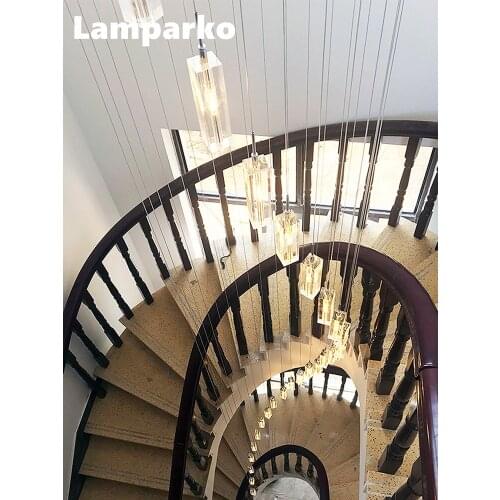 Modern Crystal Pendant Light LED Stair Spiral Hanging Lamp Indoor Cristal Suspension Villa Pendant Light Pendant Hanging Light