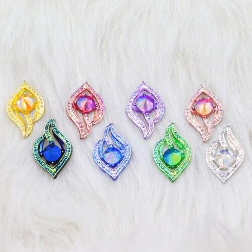5pcs Shiny and colorful 21*34mm AB Resin Small flame crystal Gem Flatback rhinestones for needlework DIY Wedding Appliques Craft