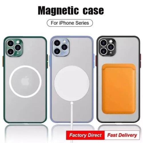 For iPhone 12 Mini Pro Max 11 Pro Xs Max Xr 8 Plus Shockproof back cover Magnectic Clear Case For Magsafe Metal Camera Cover
