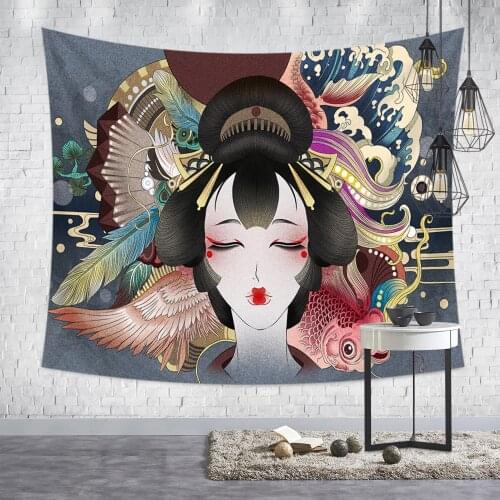 Japanese Geisha Lady Tapestry Wall Hanging Traditional Kimono Wall Cloth Tapestries For Home Tatami Restaurant Decor Background