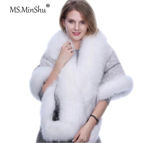 MS.MinShu Mink Fur Shawl Fox fur trim Winter Women Real Fur Fashion Poncho Fox Fur Trimmed Cape Winter Cape Female