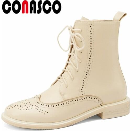CONASCO Fashion Punk Women Ankle Boots Autumn Winter Warm Party Cow Leather Party Basic Prom Office Concise Brand Shoes Woman