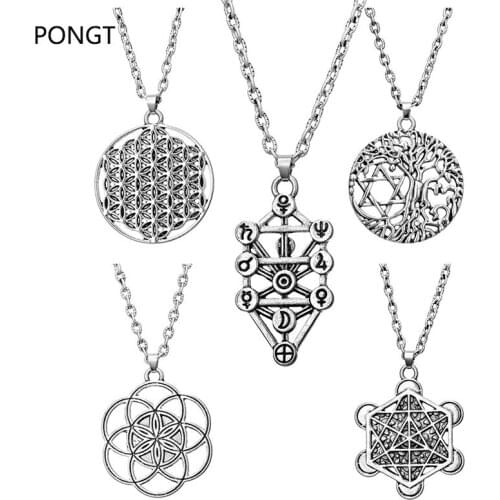 Reiki chakra Zinc alloy Tree Of Life Necklace&Pendant Women Vintage flower of life Necklace kolovrat Geometry Fashion Jewelry