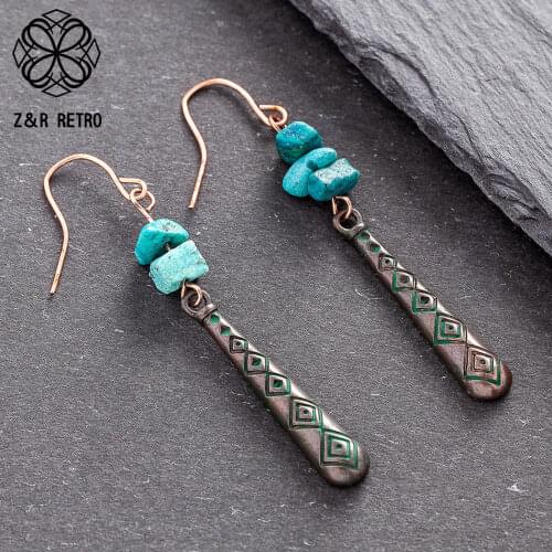 Antique Blue Stones Hanging Earrings Vintage Womens Hook Pendientes Jewelry Female suspension Decoration Accessories Gifts 2020