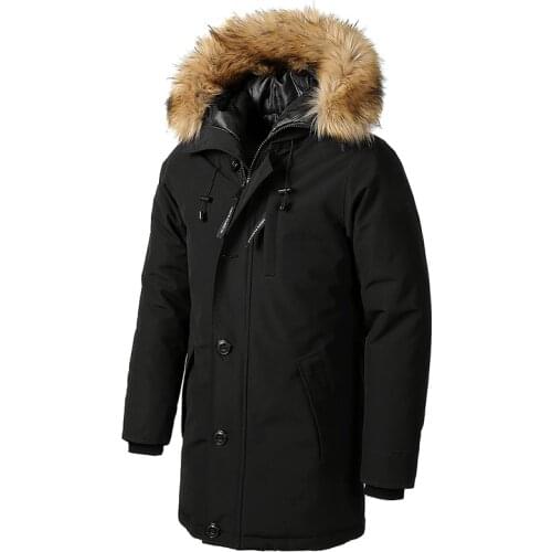 Winter Fur Collar Long Thick Cotton Down Jacket Men Hooded Pockets Plus Velvet Thick Waterproof Jacket-parka Men Coat Winter