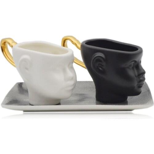 1 Pair Creative White Black Ceramic Coffee Mugs Gift for Couples 200ML Multifunction Coffee Cup Use Household Table Decoration