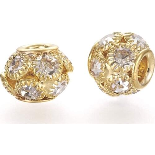 10Pcs Gold Color European Spacer Beads with Rhinestone Bright Crystal Rondelle Spacer Bead for jewelery Making Pandora Bracelet
