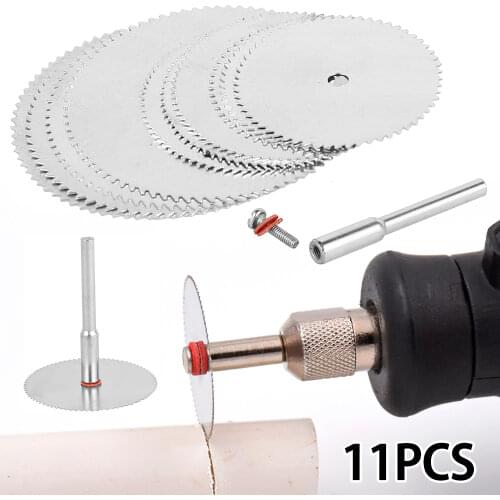 11pcs set Mini HSS Circular Saw Blade Rotary Tool For Dremel Metal Cutter Power Tool Set Wood Cutting Discs Drill Mandrel Power