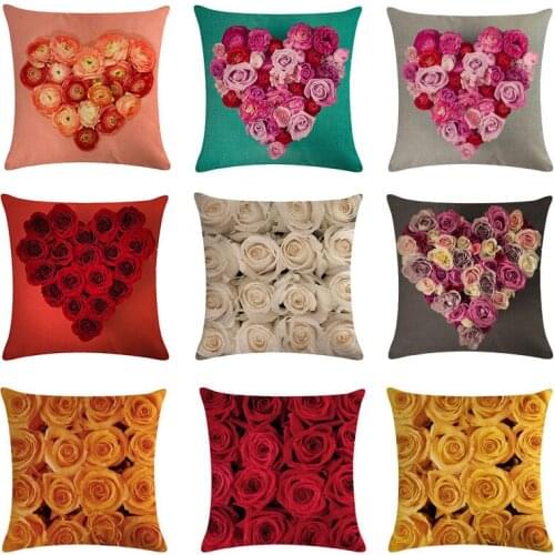 12 Colors Rose Flower Love Heart Cushion Covers Green Pink Red Blue White Orange Pillowcase Wedding Decor Throw Pillow Cover
